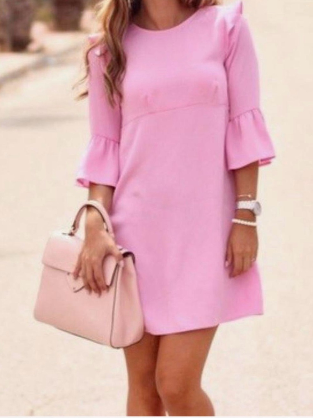 Zara basic Pink Ruffle-Sleeve Shift Dress